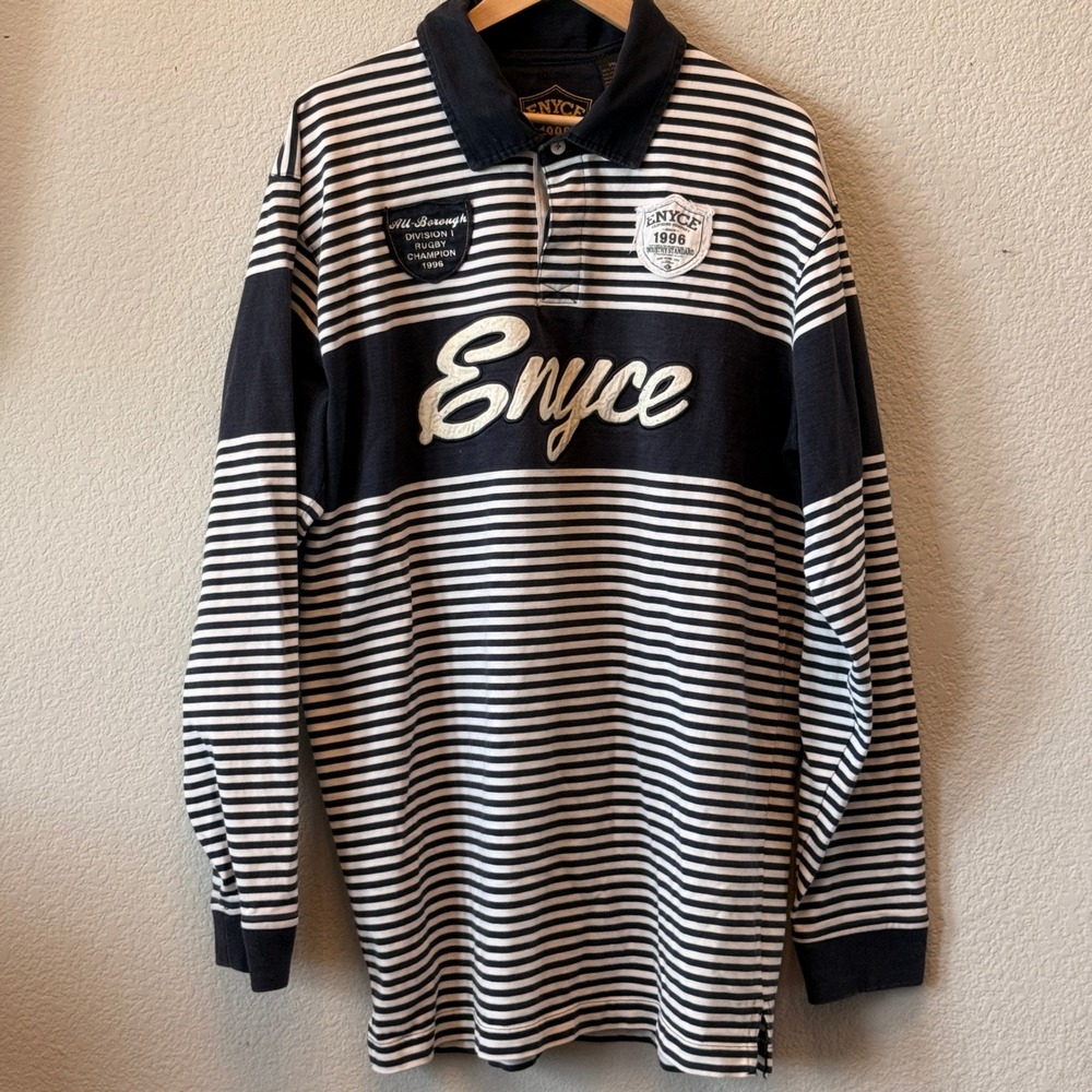 Enyce Rugby Shirt Cotton Striped Long Sleeve Mens 3XL Blue White Logo EYRU1522